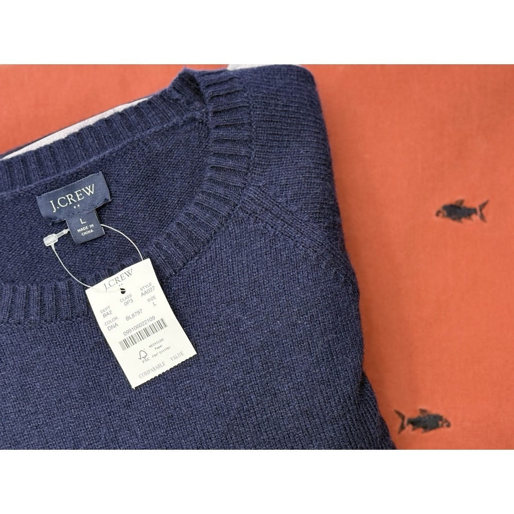 J. Crew Wool Blend Sweater Sz L Blue AA027 NWT & Embroidered‎ Fish Chino 36x30